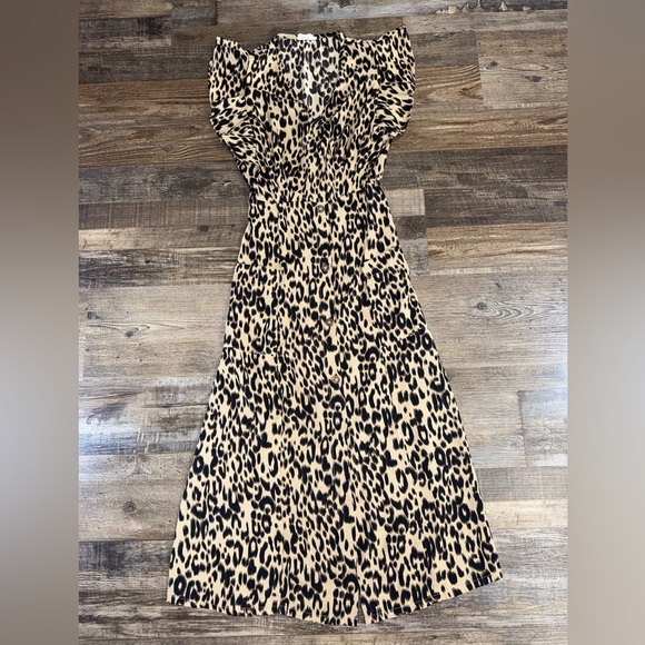 Sienna Sky Leopard Print Button Front Midi Dress XS - Picture 2 of 8
